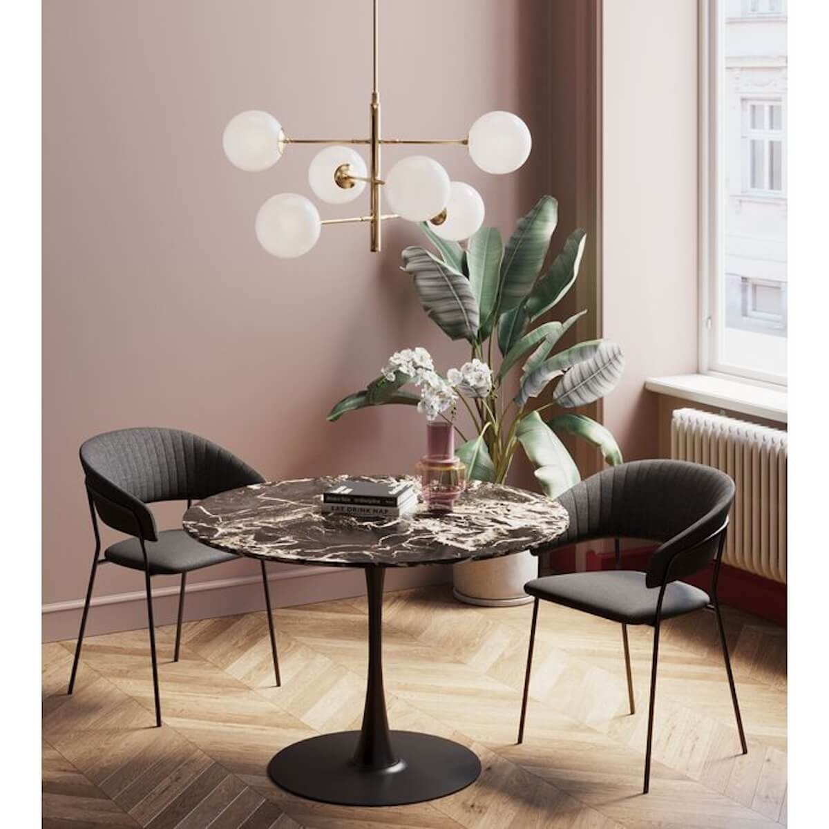 Table 110cm SCHICKERIA Kare Design aspect marbre noir