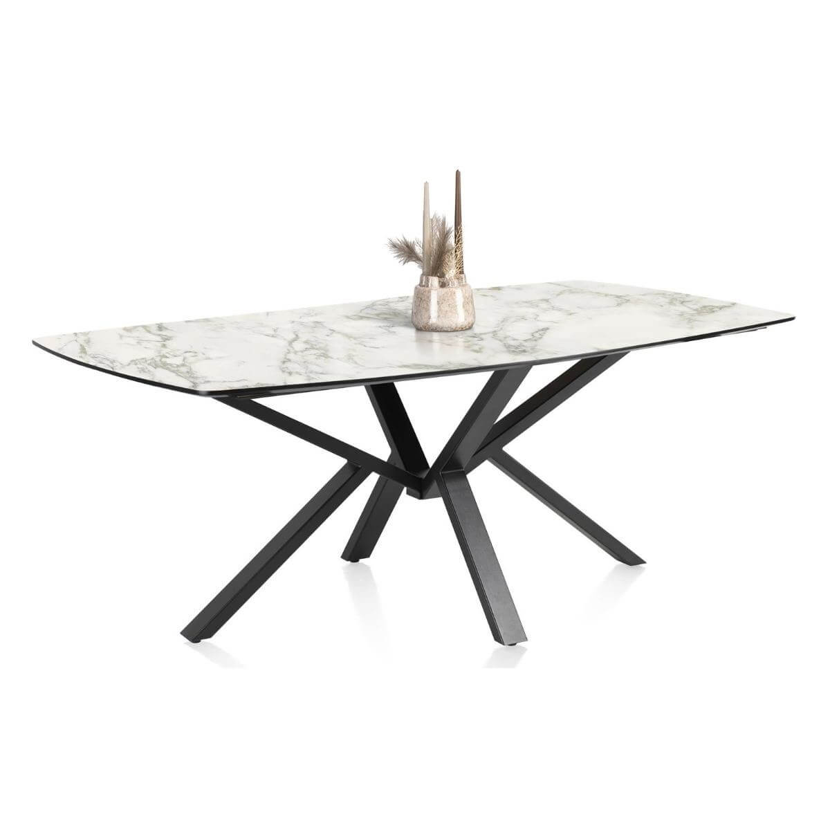 Table 240x115cm PALACE Henders & Hazel imitation marbre blanc & pieds central