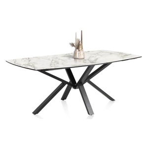 Table 240x115cm PALACE Henders & Hazel imitation marbre blanc & pieds central