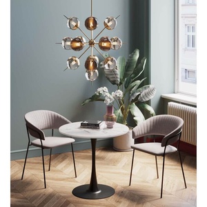 Table 80cm SCHICKERIA Kare Design aspect marbre blanc et pied noir
