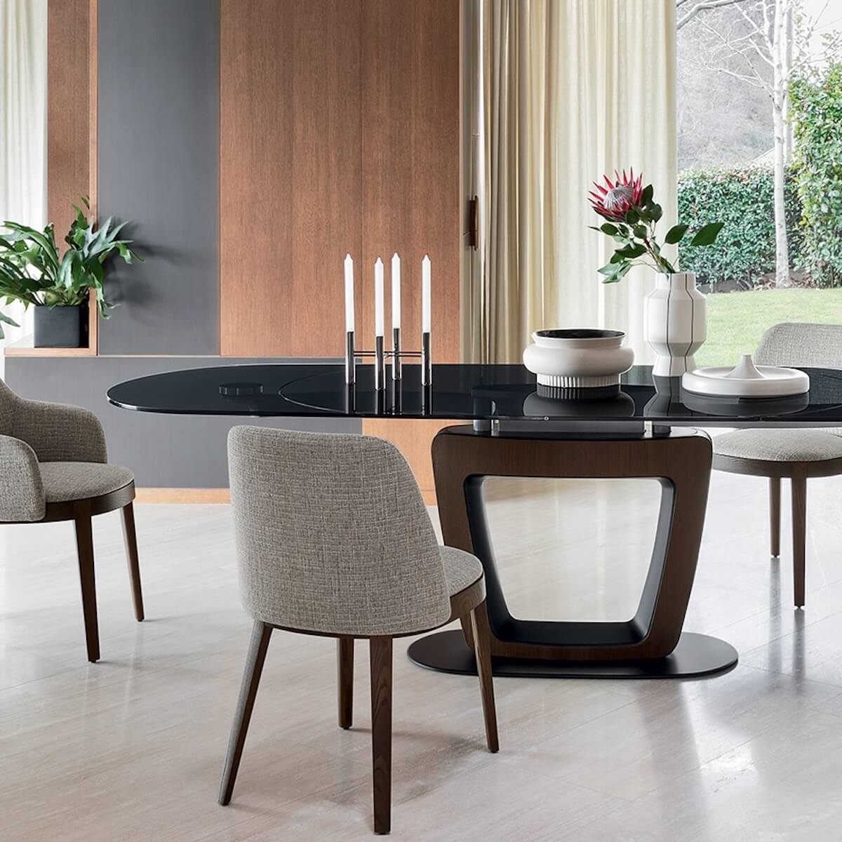 Table à rallonge 165/270cm ORBITAL Calligaris verre trempé gris fumé