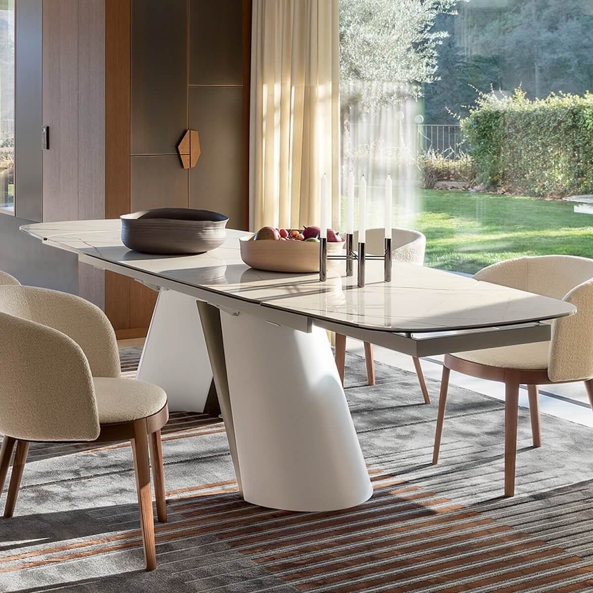 Table à rallonge 200/248/296x100cm APIAN Calligaris céramique marbre statuaire or