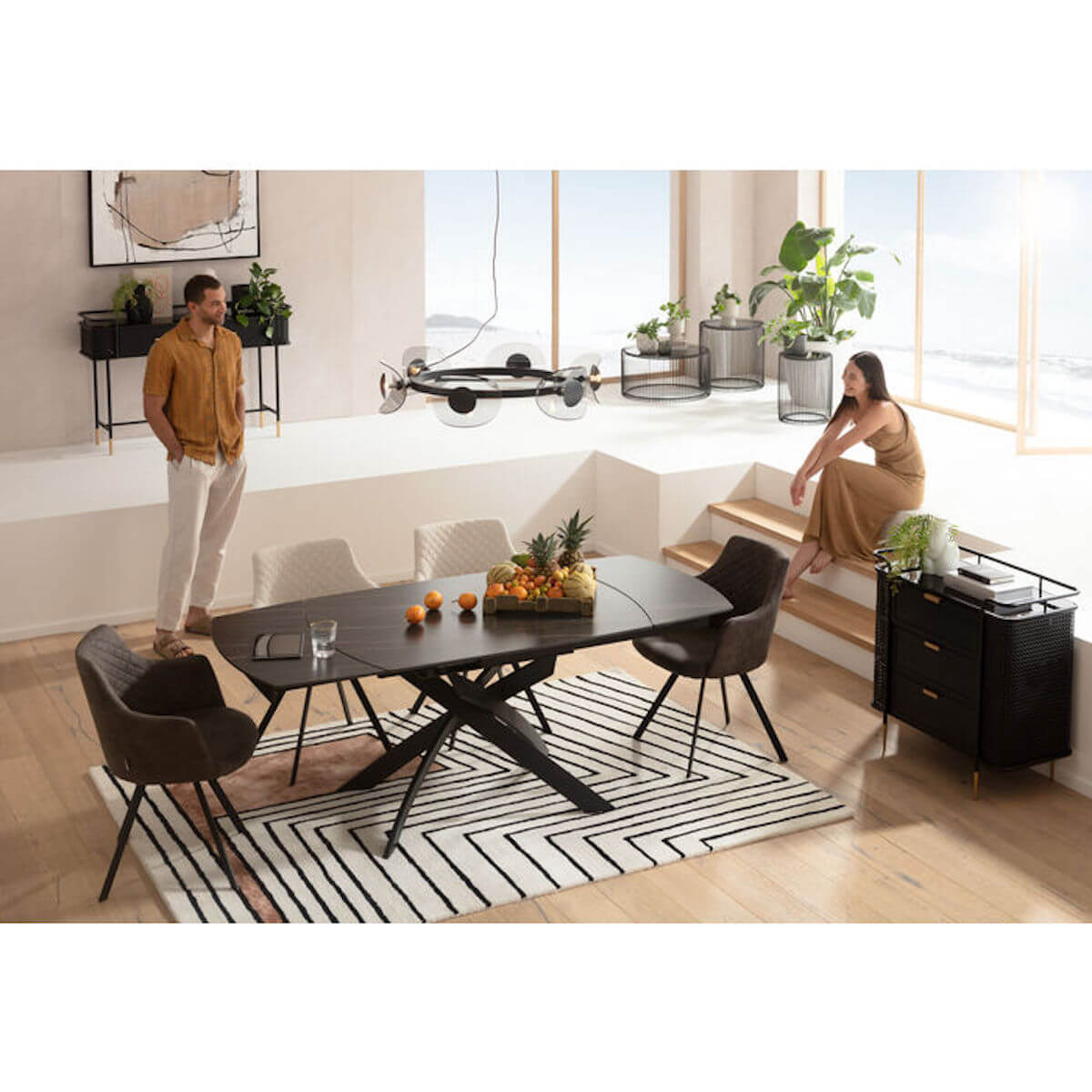 Table à rallonges TWIST Kare Design noir 120(30+30)X90cm