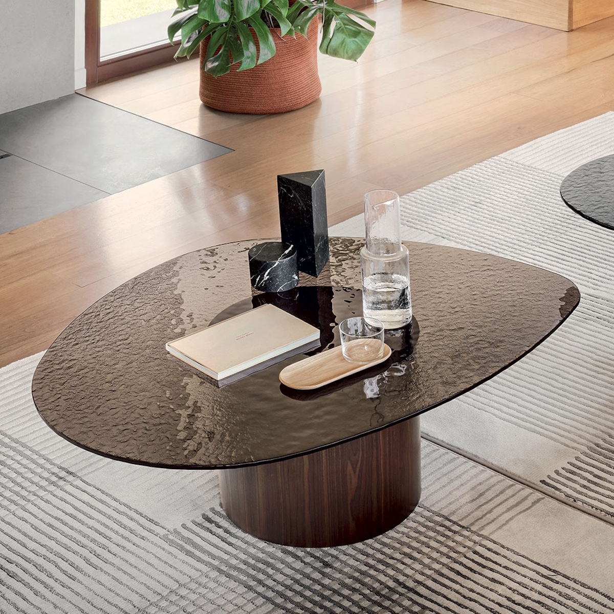 Table basse MUSHROOM Calligaris smoke-verre ricotto gris