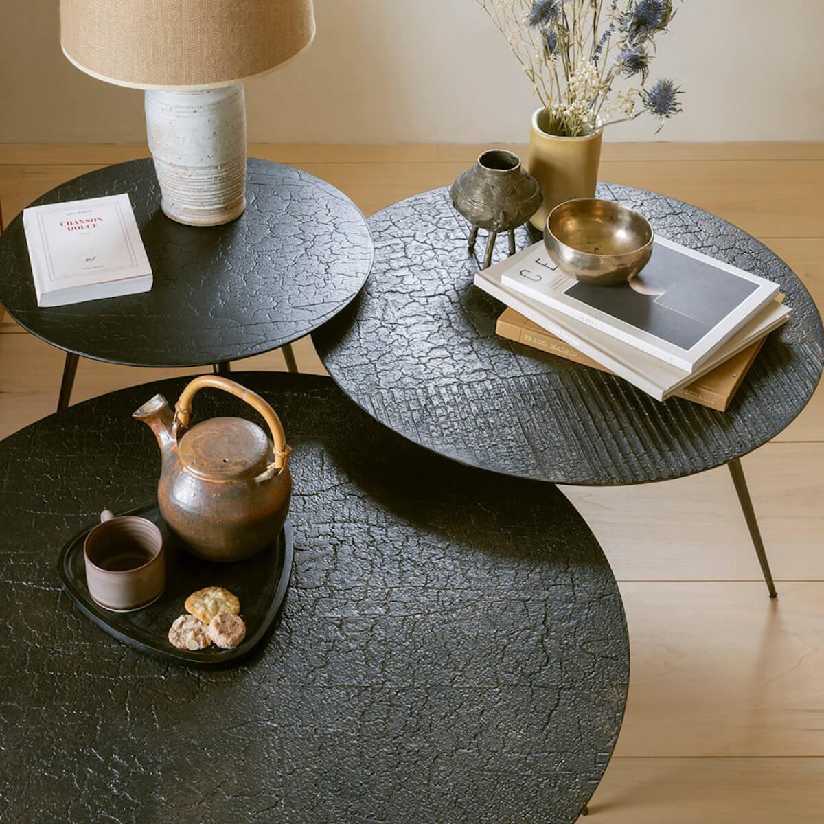 Table basse ronde 65cm LUNA Ethnicraft lava linear whisky