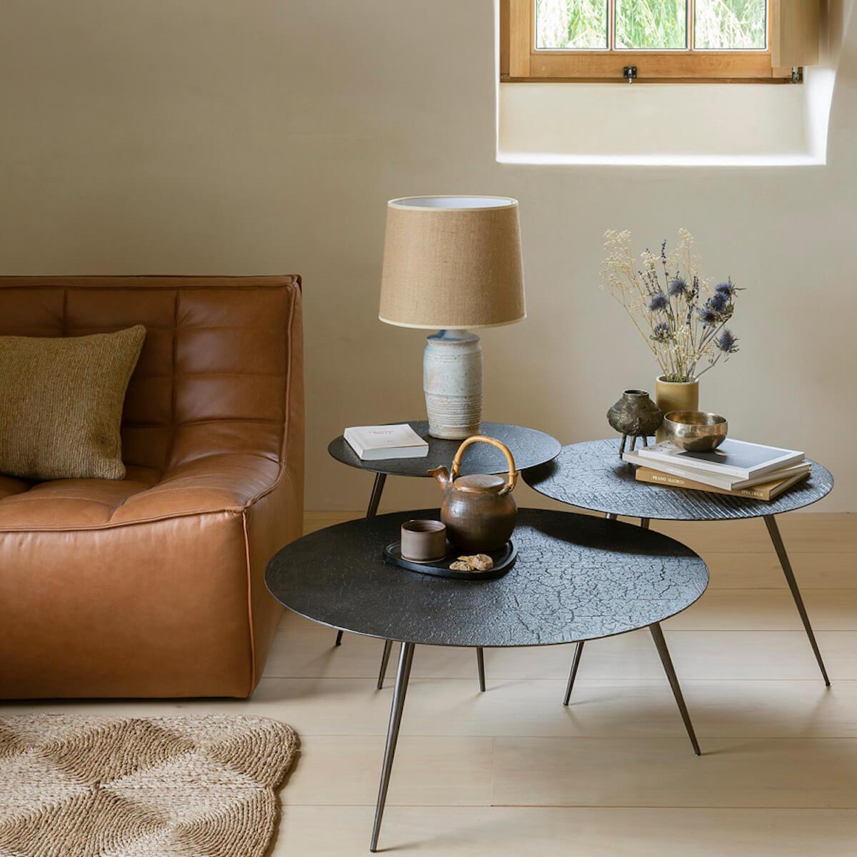 Table basse ronde 65cm LUNA Ethnicraft lava linear whisky Abitare Living