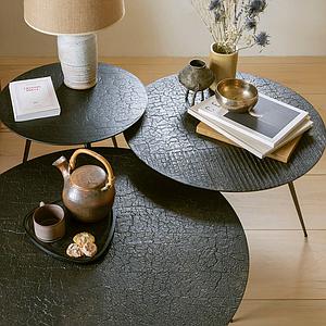 Table basse ronde 65cm LUNA Ethnicraft lava linear whisky