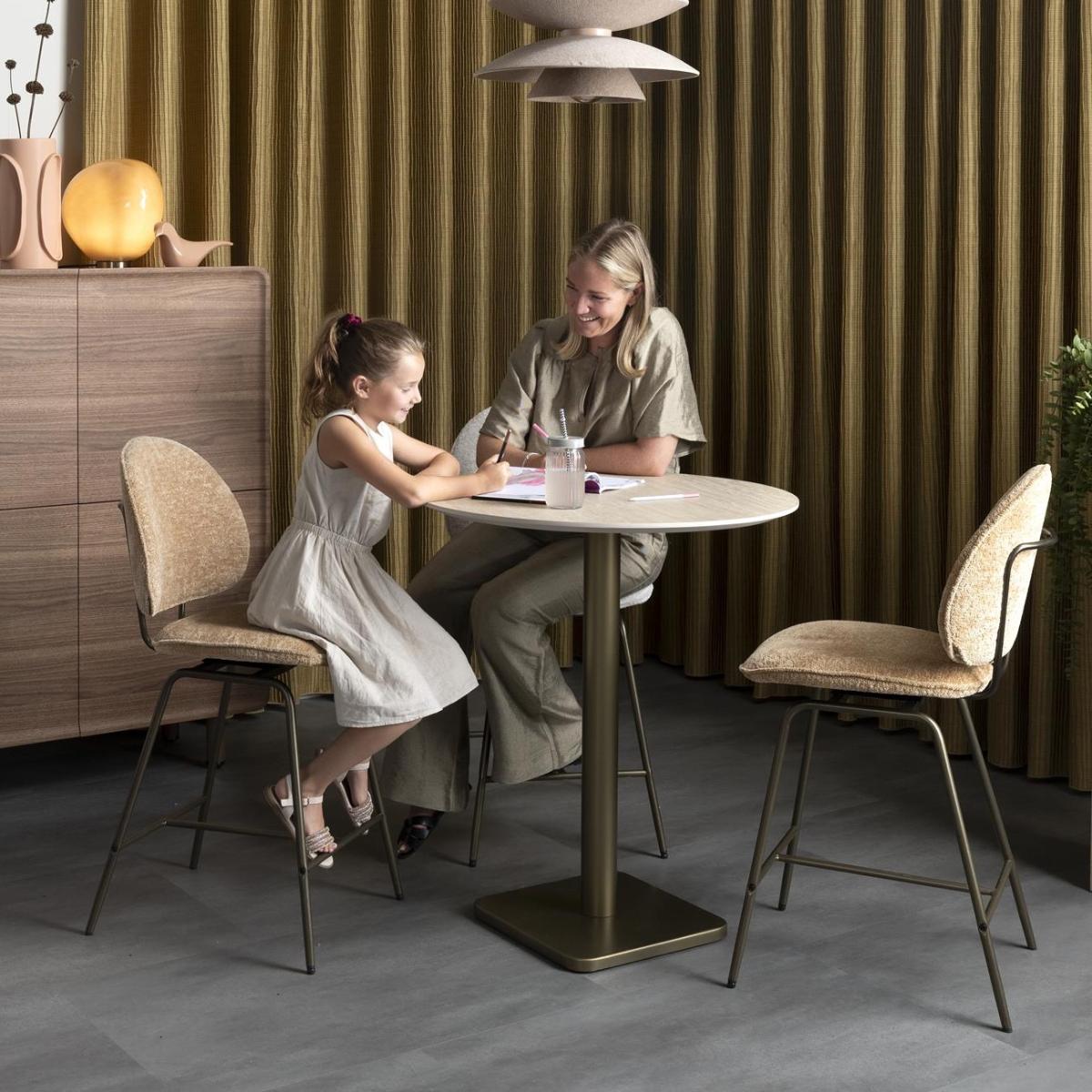 Table de bar ronde 80cm BREST Coco Maison doré/travertine