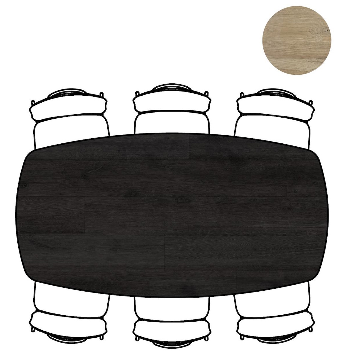 Table ovale 190x100cm ARVADA Xooon Noir Pied sur le Coté
