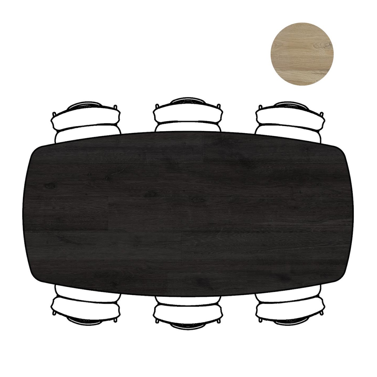 Table ovale 220x110cm ARVADA Xooon Noir Pied sur le coté