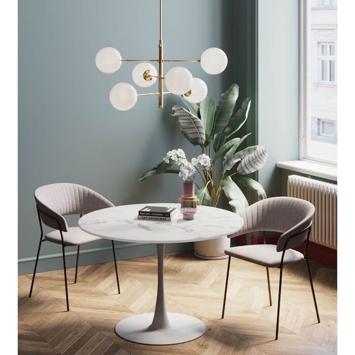 Table SCHICKERIA Kare Design blanc marbré Dia 110cm