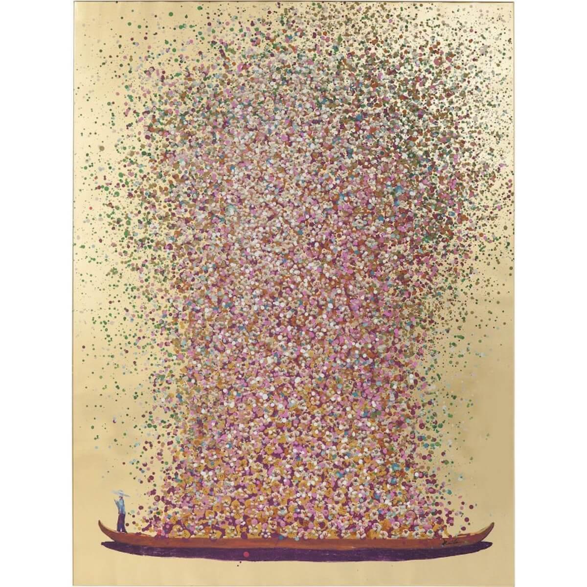 Tableau 100x80cm TOUCHED FLOWER BOAT GOLD PINK Kare Design