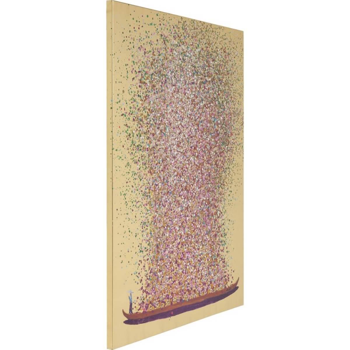 Tableau 100x80cm TOUCHED FLOWER BOAT GOLD PINK Kare Design