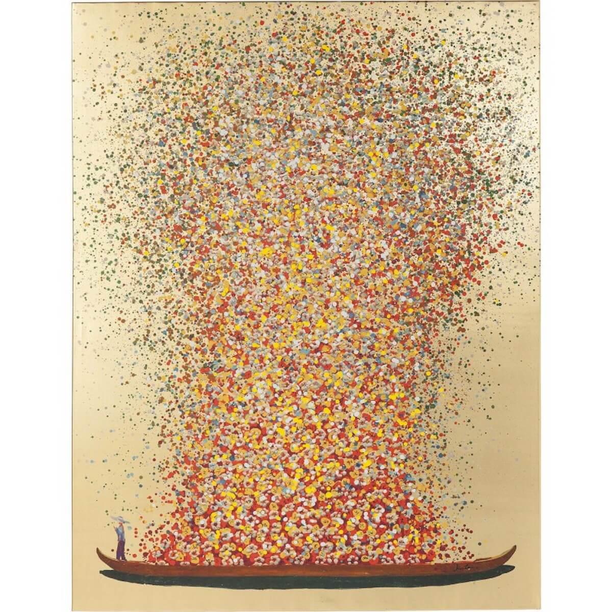 Tableau 100x80cm TOUCHED FLOWER BOAT GOLD RED Kare Design