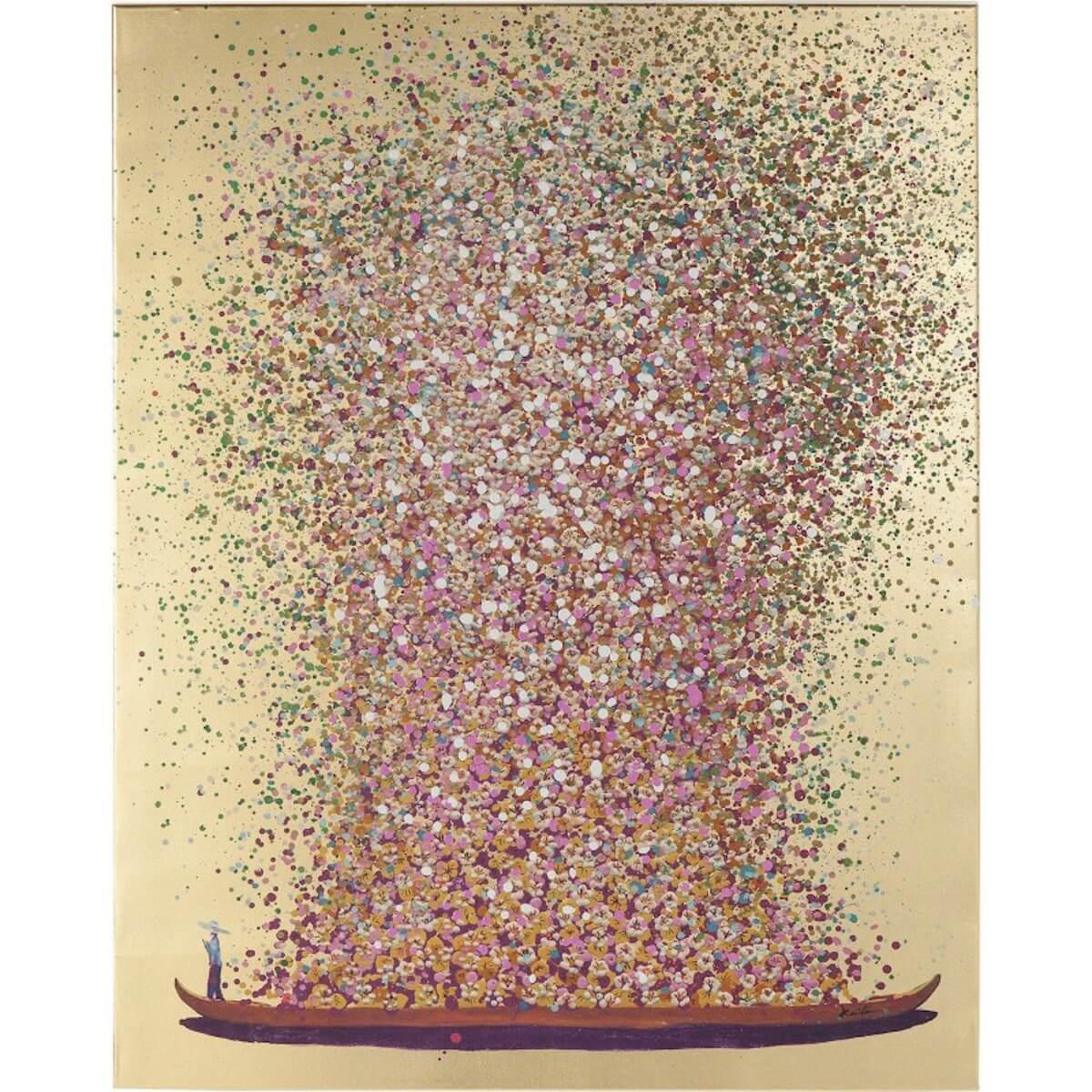 Tableau 160x120cm TOUCHED FLOWER BOAT GOLD PINK Kare Design
